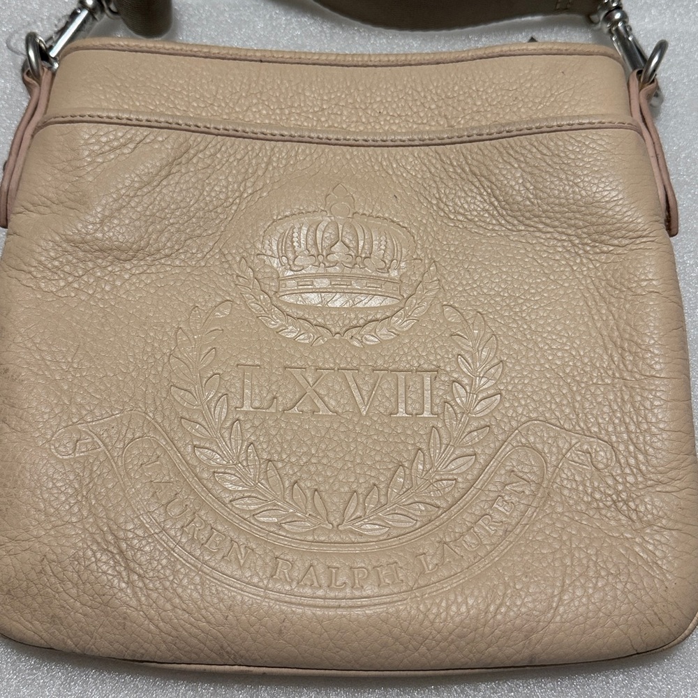 Lauren Ralph Lauren Cream Leather Crossbody Bag with Embossed Logo - Picture 4 of 8